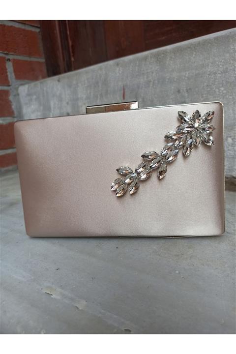 DS AYAKKABI Ten Saten Yaprak Taşlı Abiye Çanta