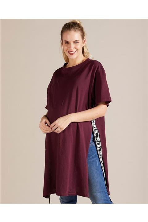 GEBE Kadın Mor Yırtmaç Detaylı  T-Shirt