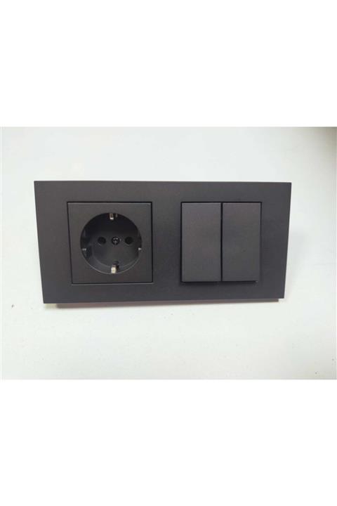 OVİVO Füme Topraklı Priz + Komütatör + 2 Li Çerçeve