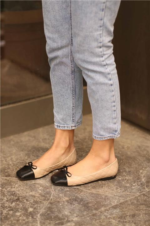 Cömert Ayakkabı Pier Kadın Babet Bej Kapitone