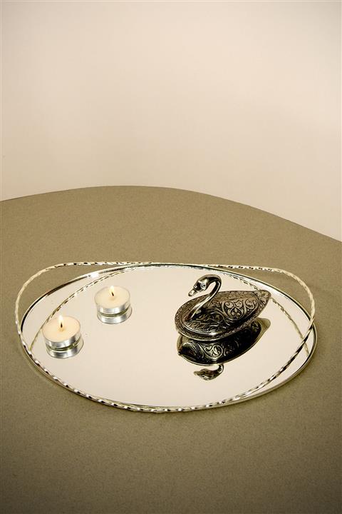 Markimo Home Gümüş Tek Kişilik Mini Servis Ve Sunum Tepsisi Damat Kahvesi Sunumu Burgulu Oval Sade