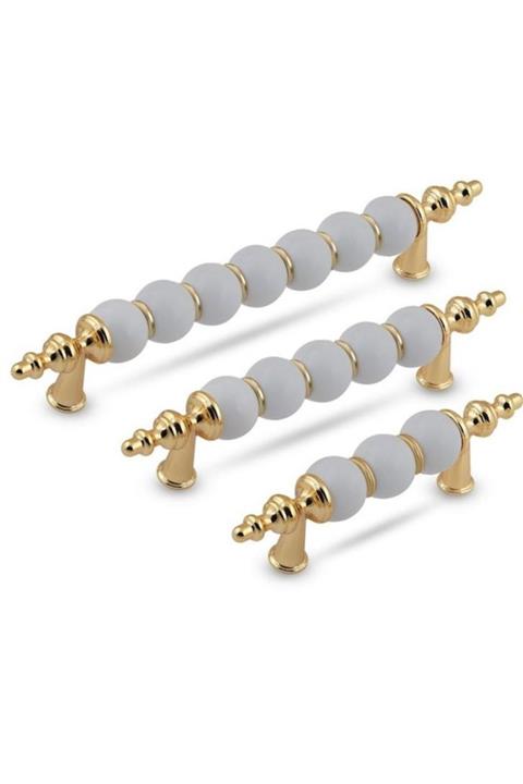Asil Metal Polimer Boncuk Lüks Modern Dolap Çekmece Kulpları (224 Mm ) Altın Boncuk