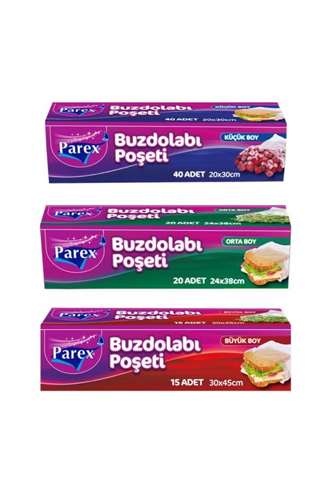 Parex Küçük Orta Büyük Boy Buzdolabı Poşeti 3lü