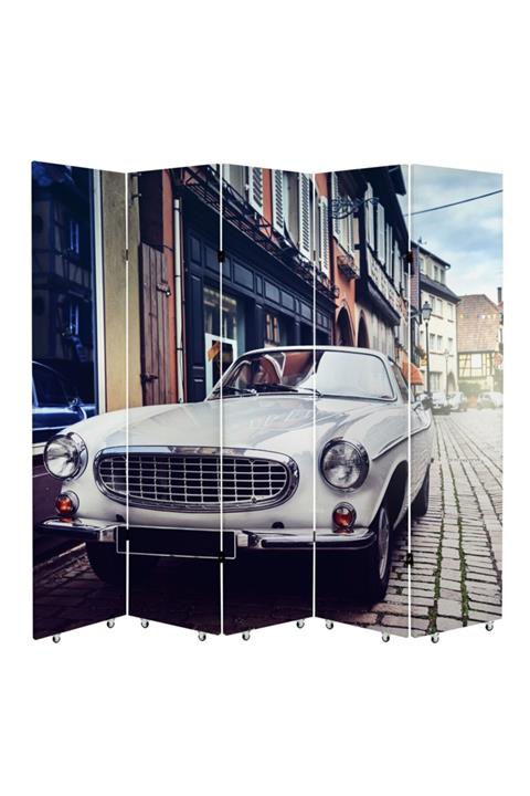 StellaStore Klasik Arabalı 5 Kanatlı Oda Bölücü Çift Taraflı Kanvas Paravan
