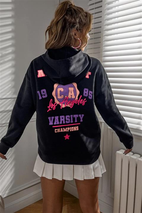 Millionaire Kadın Siyah Los Angeles Kanguru Kapüşonlu Sweatshirt