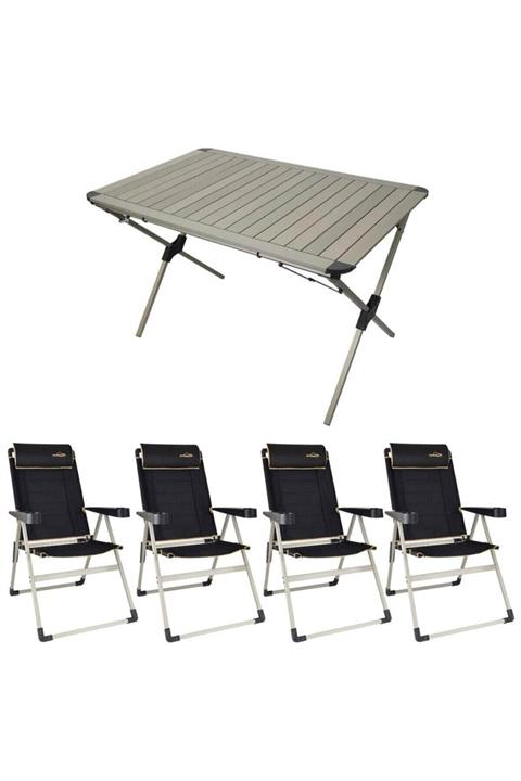 NURGAZ Campout Alüminyum Kamp Masa Sandalye Seti Xxl-1 Siyah