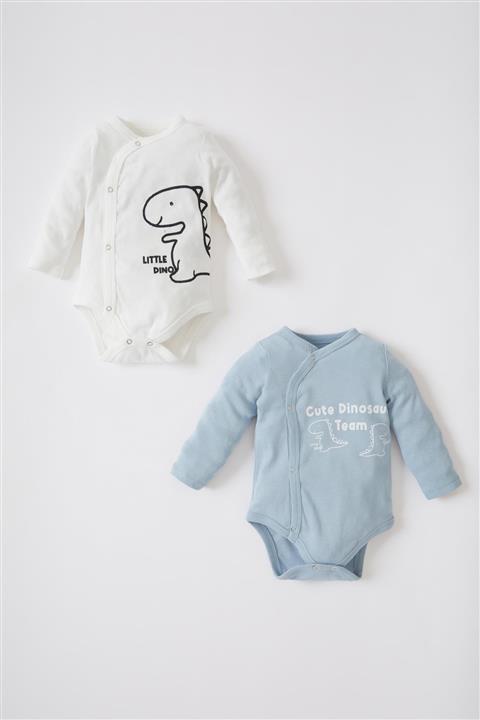 DeFacto Erkek Bebek Dinozor Baskılı Uzun Kollu Yeni Doğan Pamuklu çıtçıtlı 2'li Body