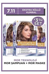 L'Oreal Paris L’oréal Paris Excellence Cool Creme Saç Boyası – 7.11 Ekstra Küllü Kumral 3'lü Set