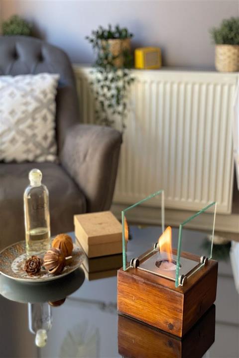 ES Konsept Ahşap Mini Masa Üstü Şömine Bio Ethanol Şömine