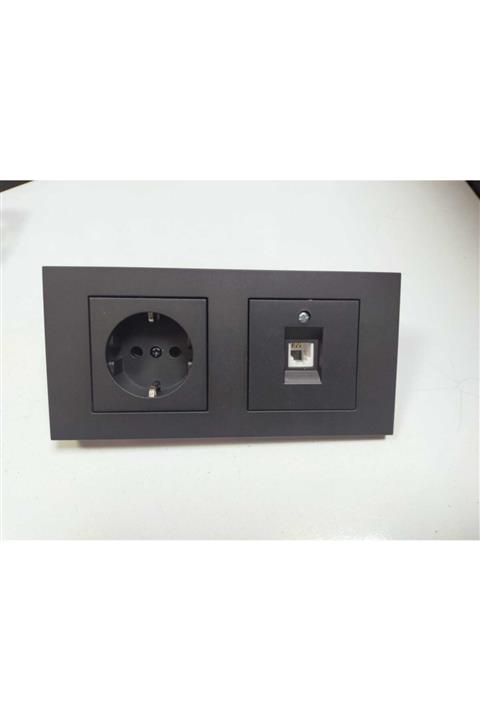 OVİVO Füme Topraklı Priz + Nümeris Telefon Prizi + 2li Çerçeve