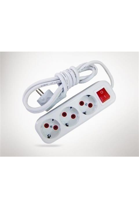 Lisinya 3 Metre Kablolu Anahtarlı 3 Lü Topraklı Grup Priz