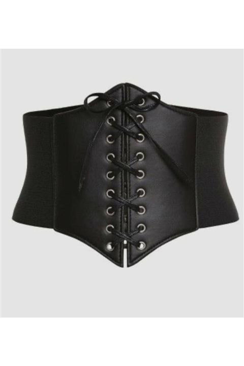 MARQUE SOSYETHEPAZARI Kadın Bağcıklı Lastikli Korse Kalın Kemer