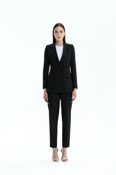 Gargar Kadın Siyah Kruvaze Ceket Pantolon Takım Elbise