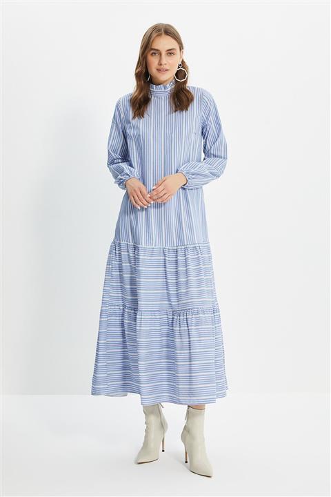 Trendyol Modest Mavi Hakim Yaka Elbise TCTAW22EB0019
