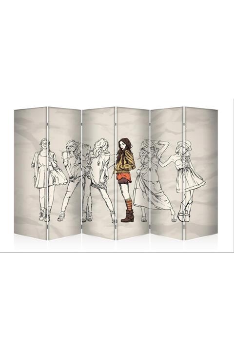 DECOBRITISH Moda Çift Taraflı Tekerlekli Kanvas 6 Kanat Paravan