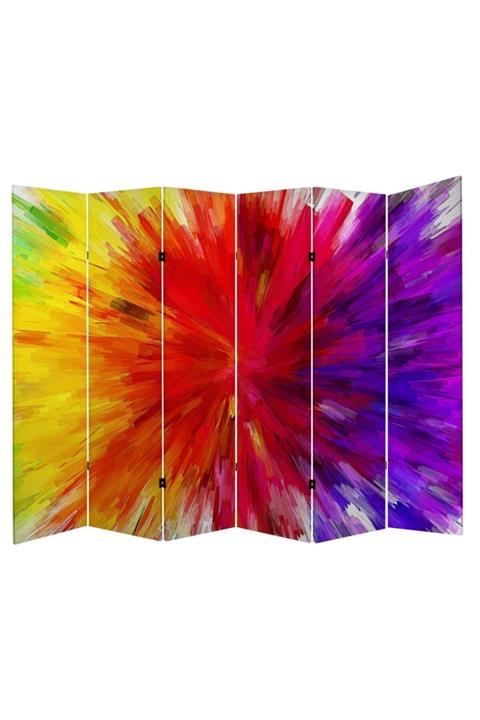 StellaStore Boyalar 6 Kanatlı Oda Bölücü Çift Taraflı Kanvas Paravan