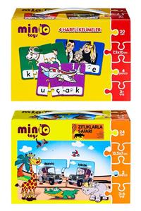 minİQ toys 4 Harfli Kelimeler + Zıtlıklarla Safari 2'li Set Eğitici-öğretici Yapboz