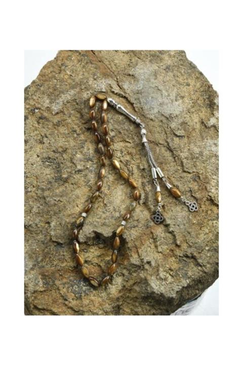 grs oyuncak Doğal Taş Kahverengi Sedef Taşı Tesbih Tek Çekim 33 Lük