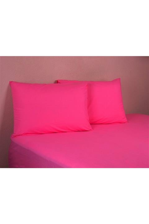 Melines Fuşya Battal Boy Lastikli Çarşaf Düz Pamuklu Ranforce Kumaş Fitted Çift Kişilik Set
