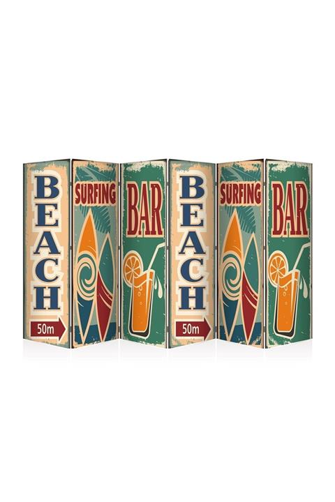 DECOBRITISH Bar Beach Plaj 6 Kanat Çift Taraflı Tekerlekli Kanvas Paravan