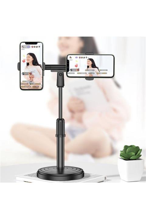 JUNGLEE Masaüstü Ayarlabilir Çift Telefon Standı Tik Tok Youtuber Canlı Yayın Çiftli Telefon Standı