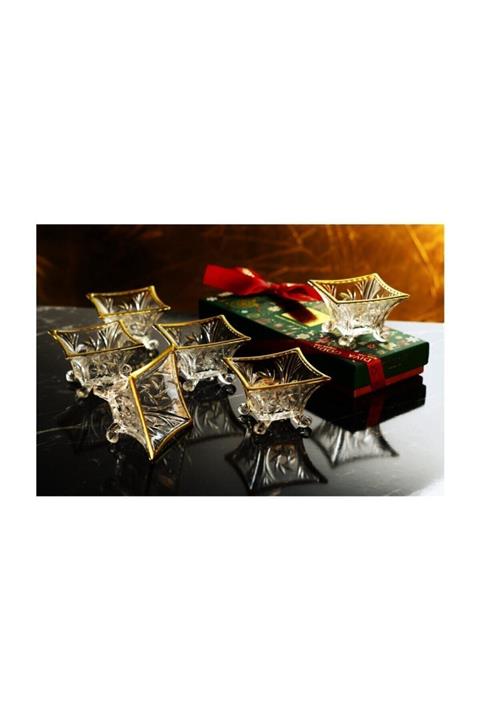 Wow Home Art - Cam Kare Ayaklı Kase Gold Çerezlik