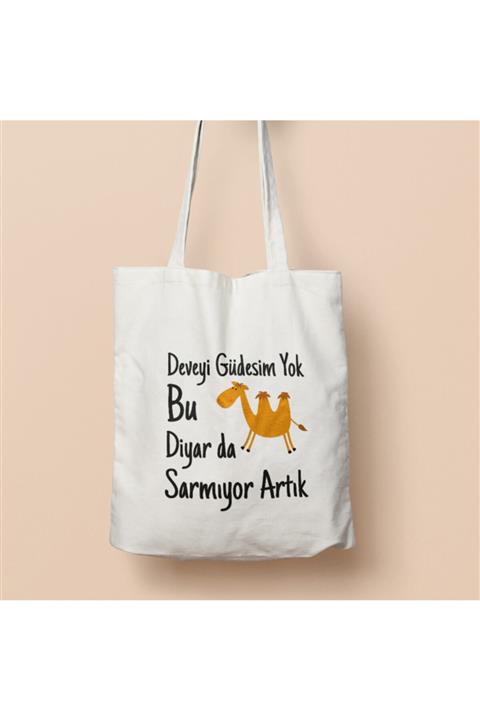 Kitapeli Beyaz Deve Baskılı Bez Çanta 153