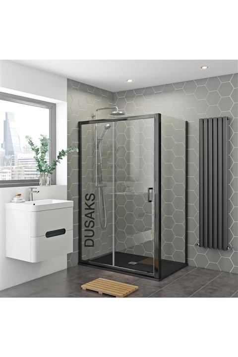 DUSAKS Siyah Duşakabin Şeffaf Cam Panelli H 190