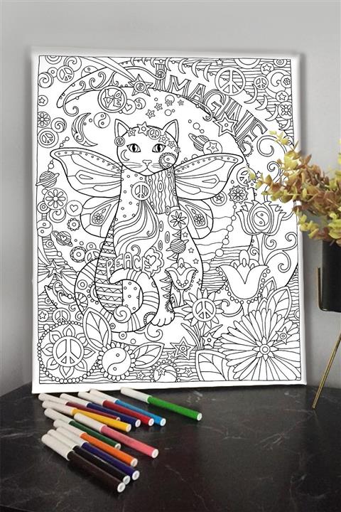 KanvasSepeti Kedi 6 40x30cm Çocuklar Için Özel Boyanabilir Tablo Tuval Mandala Kalem Hediyesi Yoktur.