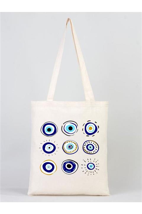 Mama Hi Bez Çanta Nazar Boncuklu Plaj Ve Günlük Ham Bez Çanta