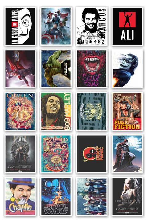 Mia Pera 20 Li Kartpostal Seti Pulp Fiction Star Wars Game Of Thrones Beatles Hulk(ölçüler: 11 X 15 Cm)