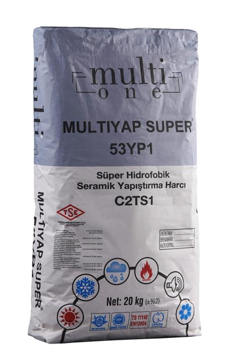 MULTIONE Multıyap Super- 20kg - C2TS1 - Hidrofobik Seramik Yapıştırma Harcı, Beyaz Renkli, Süper Güçlü Tutuş
