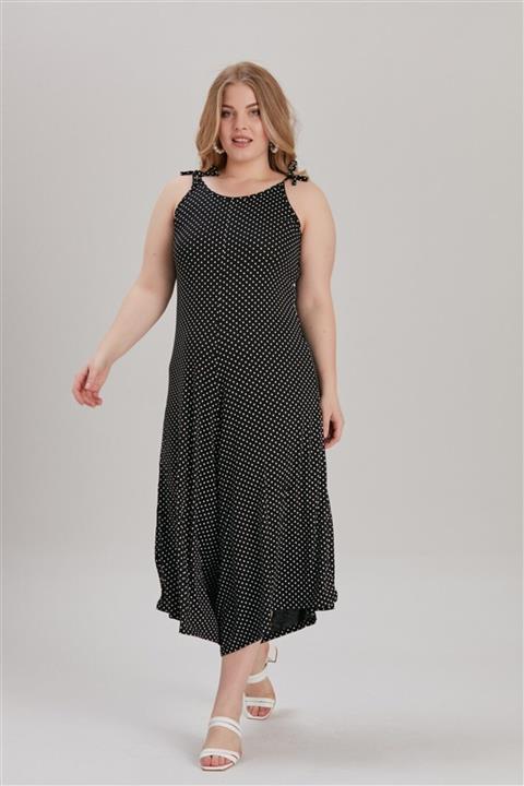 MİHRAMOR Kadın Büyük Beden Ince Askılı, Puantiyeli Tulum Siyah