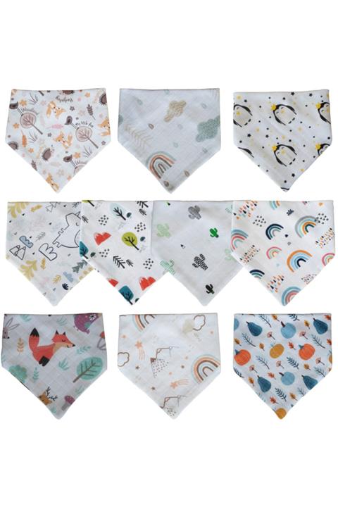 Baby Minik Üçgen Fular Müslin Salya Ve Mama Önlüğü 10 Adet