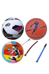 Efe Toys Çocuk Yetişkin Futbol Topu Voleybol Topu Basketbol Topu Seti + Pompa +top Iğnesi