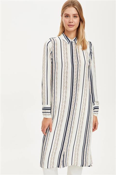 DeFacto Kadın Ekru Çizgi Detaylı Dokuma Tunik R1722AZ20AU