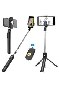 JUNGLEE Bluetooth Lu Selfie Çubuğu Uzaktan Kumandalı Yatay Dikey 360 Derece Aynalı Özçekim Tripod Siyah