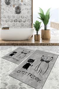 Tulip Dekorativ Halı Kedi Banyo Paspası Klozet Takımı 50x60 Cm 60x100 Cm Antibakteriyel Yıkanabilir Kaymaz Tabanlı