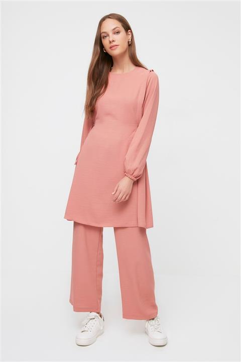 Trendyol Modest Gül Kurusu Bisiklet Yaka Yanları Bağlama Detaylı Alt-Üst Takım TCTAW22US0092