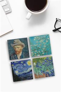 Pinecone Bardak Altlığı Doğal Taş Vincent van Gogh Özel Baskı Stone Coasters - 4 lü Set(10 Cmx10 Cm)