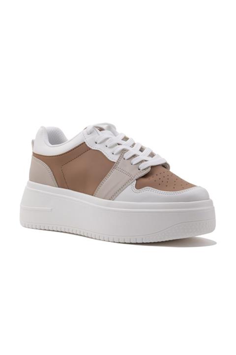NAVYSIDE Kadın Bej Taba Sneaker Yüksek Tabanlı 5 cm Spor Ayakkabı
