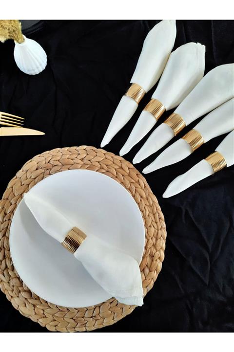 Ion Peçete Yüzüğü Altın Renk Hasır Desenli Paslanmaz Çelik 6'lı Set