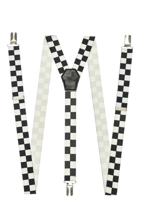 DWOY Unisex Siyah Beyaz Damalı İnce Pantolon Askısı