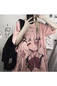 Köstebek Eyepatch Anime Girl Menhera Pembe Unisex T-shirt