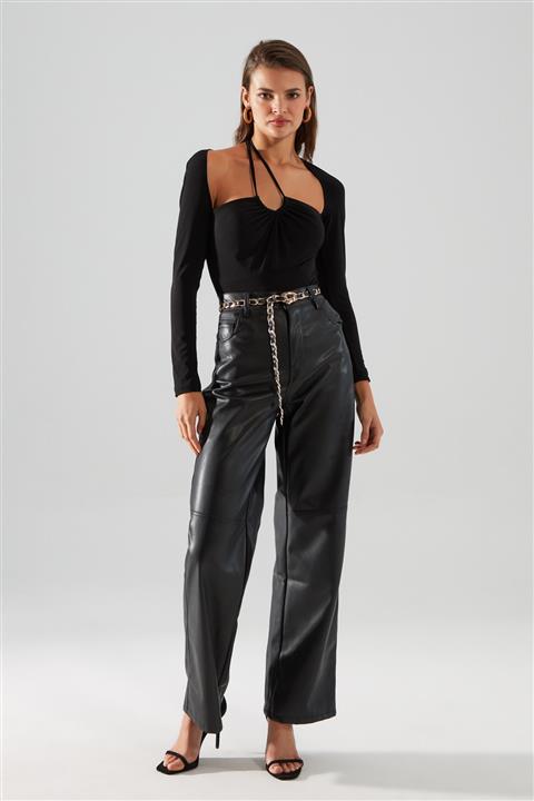 TRENDYOLMİLLA Siyah Asimetrik Yakalı Örme Body TPRAW22BD0118