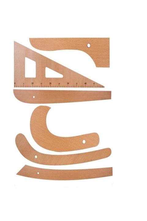 SEVDİK Terzi-modelist-tekstil 6 Parça Ahşap Cetvel Riga Gönye Takımı