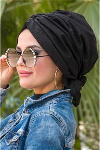 Aişe tesettür Siyah Ponpon Tokalı Bone
