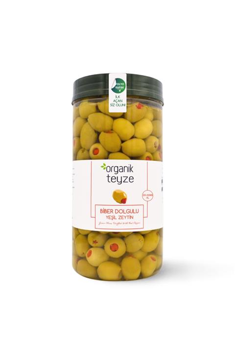 Organik Teyze Biber Dolgulu Yeşil Zeytin (201-230, XL) 1 Kg