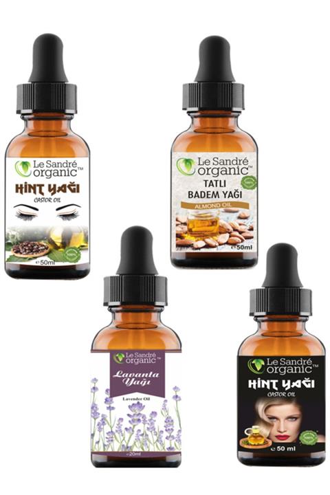 Le'Sandre Organics Lavanta Yağı ve Hint Yağı Soğuk Pres Kaş Kirpik Bakımı ve Saç Bakımı ve Tatlı Badem Yağı