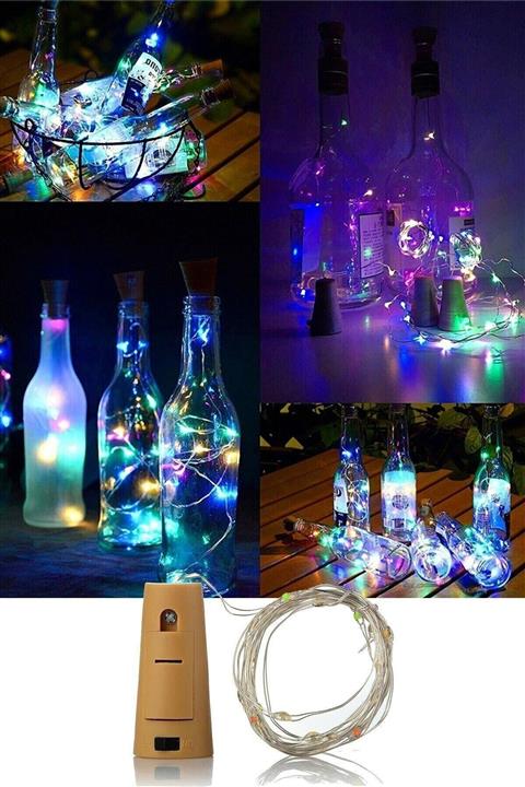 Alshop Mantar Tıpalı Peri Led 2 mt Renkli Şişe Led Piller